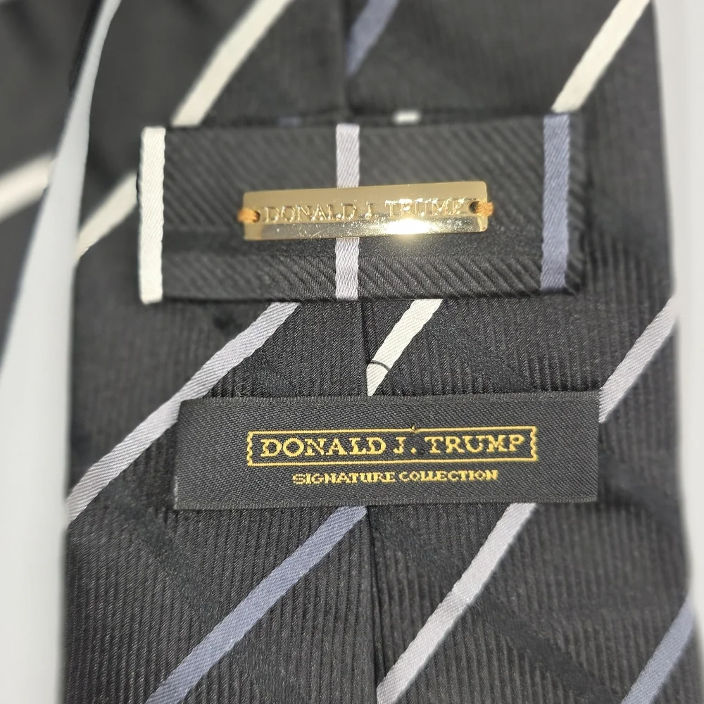 Donald Trump Tie Black With Silver/White Lines 57